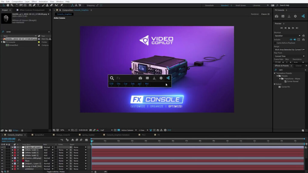 FX Console plug-in by Video Copilot for After Effects, enhancing workflow efficiency
